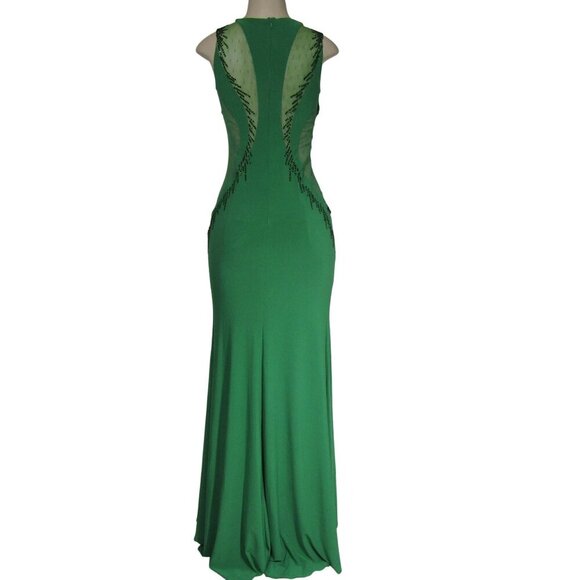 MADISON JAMES 6 Kelly Green BEADED Illusion PROM Evening Formal Maxi Dress - Picture 6 of 13